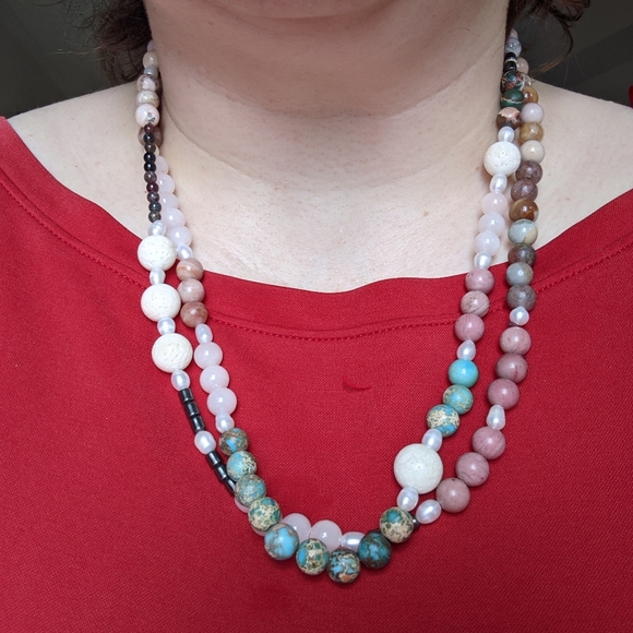 Confetti Gemstone Beaded Extra Long Handstrung Necklace - Picture 11 of 12